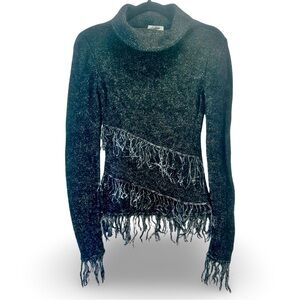 CLAUDE MONTANA Women's Black Lurex Fringed Sweater